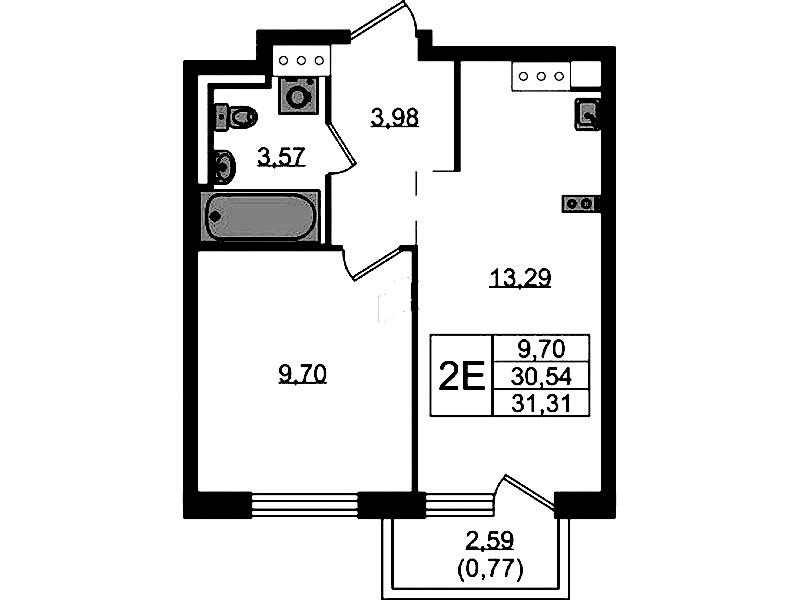 1-комнатная квартира 31.31 м², 7/13 эт., ЖК «Квартал Торики»
